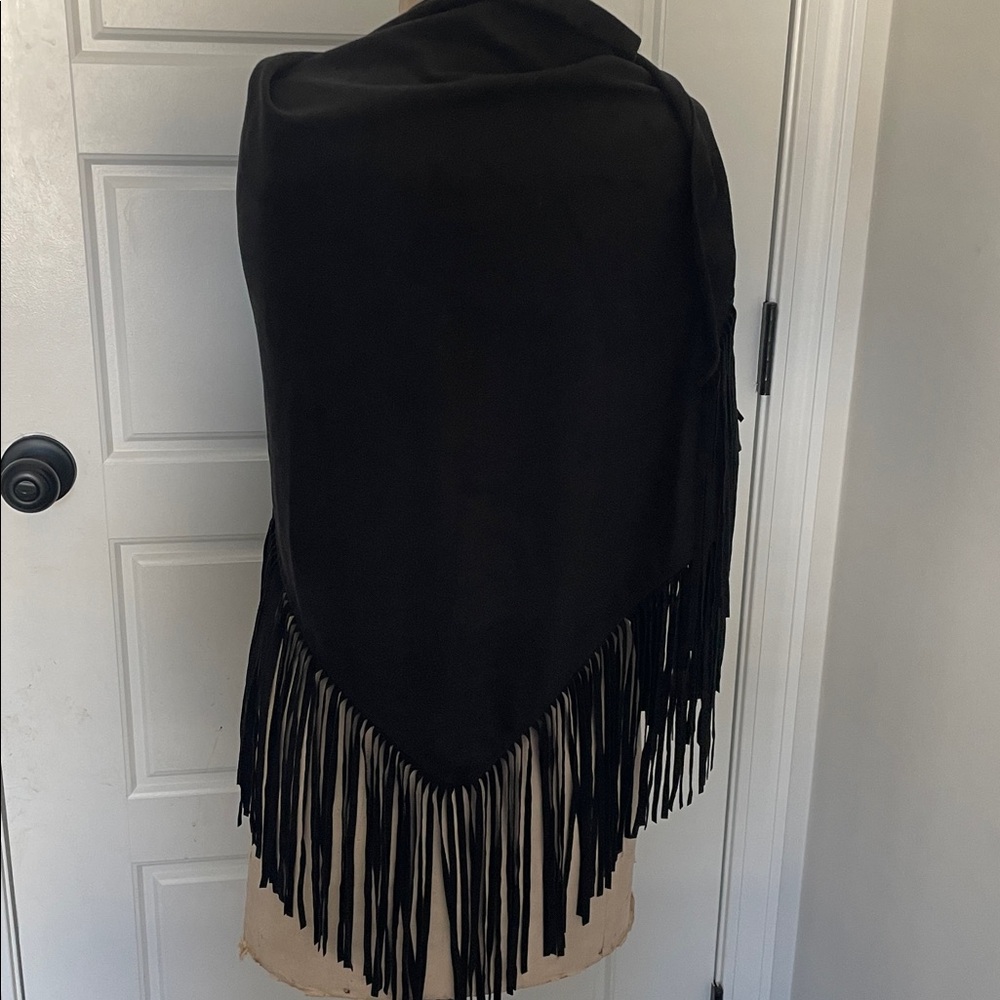 Black Fringed Wrap in Faux Suede Bohemian Festival OS - Picture 5 of 6